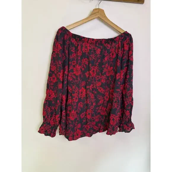 NWT Maurices Womens Blouse Multicolor Floral Long Slit Sleeve Off Shoulder XXL - Picture 3 of 4